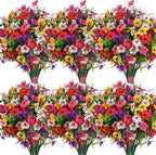 SHareconn 24 Bundles Artificial Flowers for Outdoors, Faux Plants Fake Silk Colorful Daisy Eucalyptus Lavender, UV Resistant for Outside Home Porch Patio Spring Decor, RedRosyPurpleYellowPinkWhite