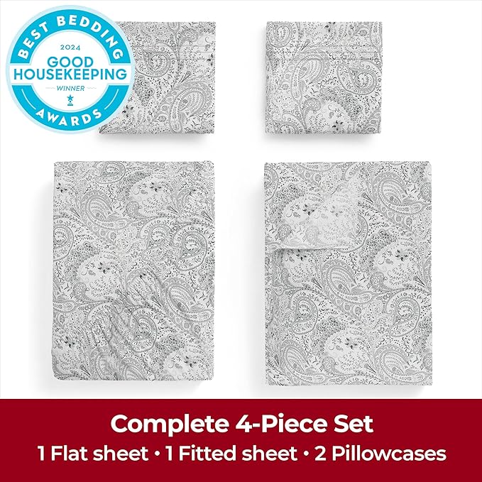 Mellanni Extra Deep Queen Sheets - 4 PC Iconic Collection Bedding - Hotel Luxury, Ultra Soft, Cooling Bed Sheets - Wrinkle, Fade, Stain Resistant (Queen, Paisley Gray)