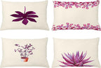 Ambesonne Botanical Throw Pillow Cushion Case Pack of 4, Minimalist Watercolor Painting Leaves Agave Branches Plant in a Pot, Modern Accent Double-Sided Printing, 20" x 12", Dark Magenta and Pink
