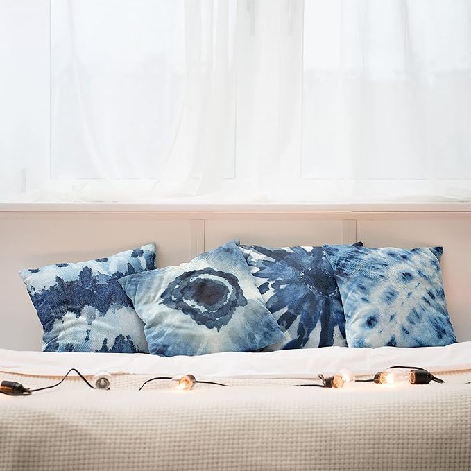 Ambesonne Watercolor Throw Pillow Cushion Case Pack of 4, Abstract Design Ikat Inspired Tribal Themed Painting Look Oceanic Tones Print, Modern Accent Double-Sided Digital Printing, 24", Slate Blue