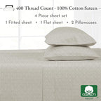 California Design Den Printed King Size Sheets Set - Luxury 400 Thread Count Sateen, Natural 100% Cotton Sheets, Deep Pockets, Cooling and Durable Bedding Set - Taupish-Sage Crosshatch