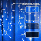 Brizled Blue Icicle Lights, 29ft 360 LED Christmas Icicle Lights with Remote, 8 Modes Christmas Roof Light with 60 Drops, Connectable Xmas Eave Light Outdoor Drop Lighting for Xmas Wedding Holiday