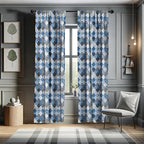 Ambesonne Geometric Window Curtains, Geometrical Diamond Shaped Lines with Various Nostalgic Fashioned Old Pattern, Decorative Panels Set of 2 with Rod Pocket, Pair of - 28" x 63", Black Blue