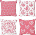 Ambesonne Retro Throw Pillow Cushion Case Pack of 4, Trellis Grid Medieval Floral Damask Mandala Flower Ornament in Modern Monochrome, Modern Accent Double-Sided Digital Printing, 24", Pastel Pink