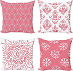 Ambesonne Retro Throw Pillow Cushion Case Pack of 4, Trellis Grid Medieval Floral Damask Mandala Flower Ornament in Modern Monochrome, Modern Accent Double-Sided Digital Printing, 24", Pastel Pink