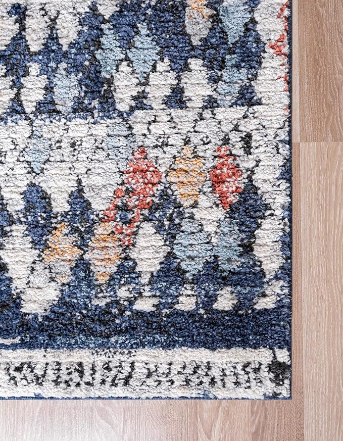 Rugs.com Morocco Collection Rug – 6 Ft Runner Navy Blue High-Pile Rug Perfect for Hallways, Entryways