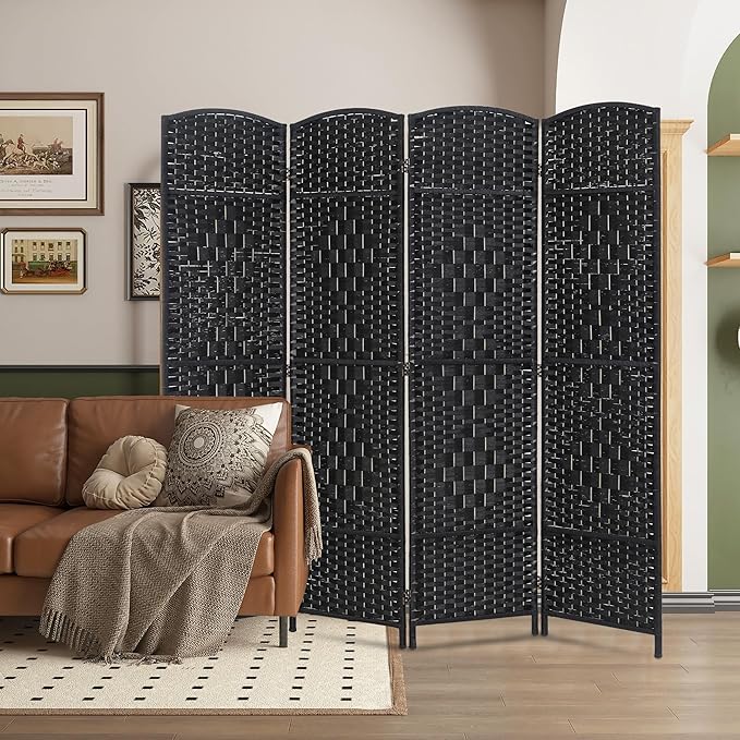 4 Panel Room Divider Folding Privacy Divider 6 Ft Indoor Wall Divider Portable Partition Wood Screen, Black