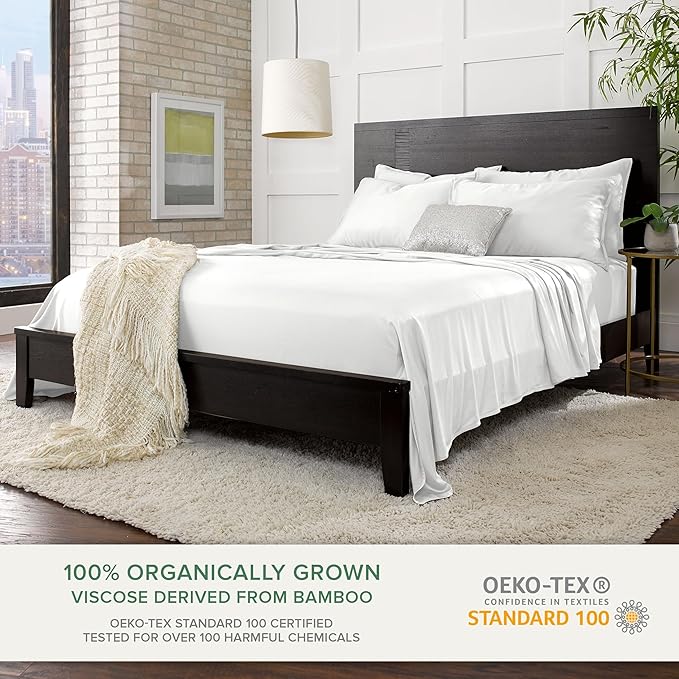 Twin XL Sheets by Pure Bamboo, Genuine 100% Organic Viscose Derived from Bamboo Bed Sheet Set, Luxuriously Soft & Cooling, Double Stitching, Lifetime Quality Promise (Twin XL, White)