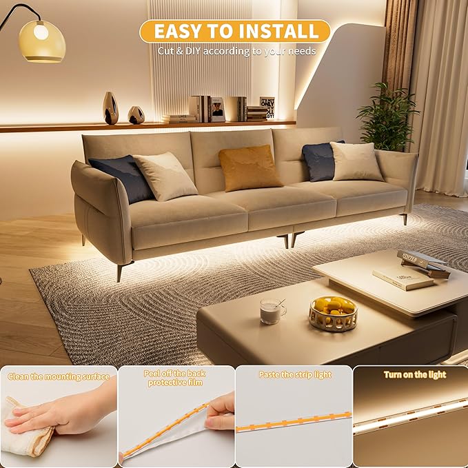 PAUTIX 5V USB COB LED Strip Light 6.56ft/2m 640LEDs Dimmable 4000K Natural White CRI90+ with RF Remote,1200lm,Flexible Tape Light for Under Cabinet,Bedroom,TV Backlight,Kitchen,Home DIY Lighting
