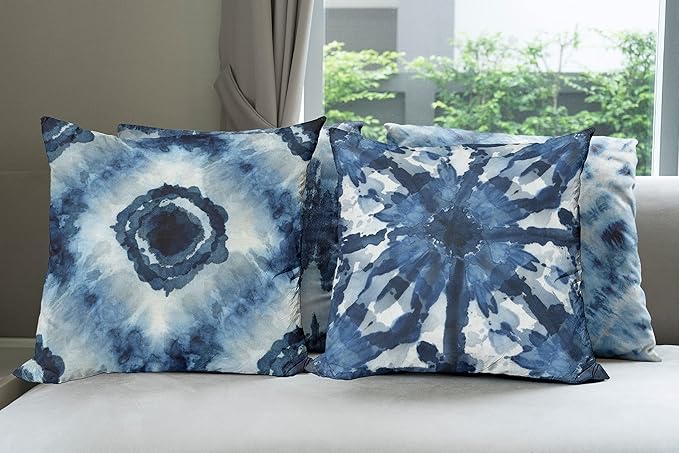 Ambesonne Watercolor Throw Pillow Cushion Case Pack of 4, Abstract Design Ikat Inspired Tribal Themed Painting Look Oceanic Tones Print, Modern Accent Double-Sided Digital Printing, 24", Slate Blue