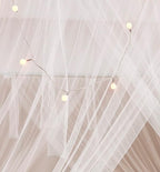 Mengersi Bed Canopy with Lights for Full Queen King Size Bed,4 Corner Post Bed Drapes Canopy for Bed,Canopy Bed Curtains Elegant Bedroom Decoration Accessories(White+Lights)
