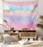 Lunarable Abstract Tapestry Twin Size, Paintbrush Watercolor Large Pastel Horizontal Stripes in Various Tones Boho Print, Wall Hanging Bedspread Bed Cover Wall Decor, Twin Size, Lilac Pink