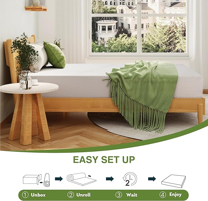 EGOHOME 12 Inch Queen Mattress, Memory Foam Mattress in a Box with Cooling Green Tea Gel, Relieve Pressure with Medium Support, CertiPUR-US Certified, 80''L x 60''W, White
