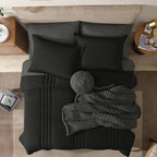 Monbix King Size Comforter Set - 7 Pieces Bed in a Bag King, Black Bedding Sets with Comforter, All Seasons Down Alternative Comforter Bed Set with Sheets, Pillowcases & Shams