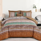 Boho Queen Comforter Set 8 Pieces, Brown Bohemian Striped Bed in a Bag, Paisley Soft Microfiber Bedding Comforter Set