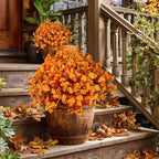 Artificial Mums for Outdoor Fall Flowers - Fake Plants UV Resistant No Fade Faux Plastic Home Decor Garden Porch Patio (1, OrangeMixed)
