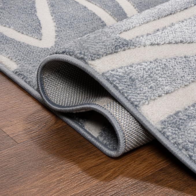 JONATHAN Y Graphic Lines High-Low Indoor Area Rug 5X8 Blue/White, Alcina Modern Scandinavian for Living Room, Bedroom, Kitchen, Easy-Cleaning, High Traffic, Pet-Friendly, Non-Shedding SND102D-5