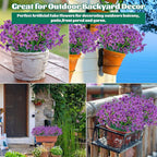 Lnoicy 24 Pcs Artificial Flowers for Outdoor,Plastic Flowers Decoration, UV Resistant Faux Flowers Shrubs, Artificial Plants for Indoor Outside Garden Home Wedding Farmhouse（Purple