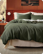 Bedsure Cotton Duvet Cover Full - 100% Cotton Waffle Weave Olive Green Duvet Cover Set, GentleSoft™ and Breathable Bedding Set for All Season, 3 Pieces, 80"x90"