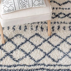 SAFAVIEH Arizona Shag Collection Area Rug - 6'7" Square, Ivory & Slate, Moroccan Design, Non-Shedding & Easy Care, 1.6-inch Thick Ideal for High Traffic Areas in Living Room, Bedroom (ASG741M)