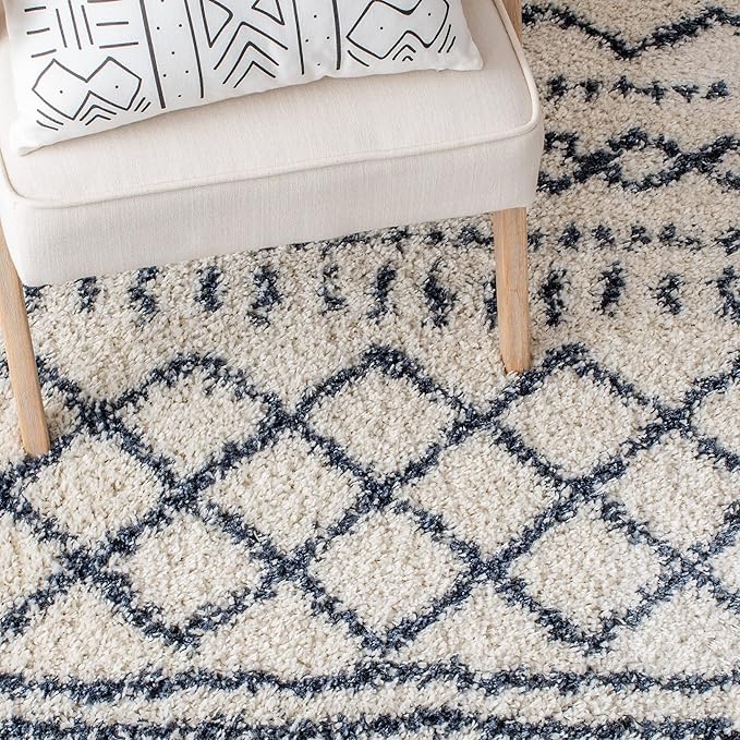 SAFAVIEH Arizona Shag Collection Runner Rug - 2'3" x 10', Ivory & Slate, Moroccan Design, Non-Shedding & Easy Care, 1.6-inch Thick, Ideal for The Living Room, Bedroom, Dining Room (ASG741M-210)