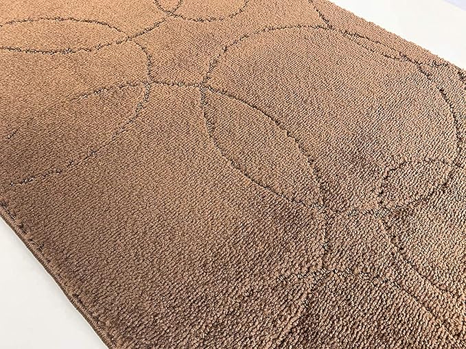 Custom Size Modern Geometric Pattern Carpet Runner Rug for Hallways, Slip Resistant Latex Rubber Backed, 31 inch Wide X Customized Length, Circles Brown, 31 inch X 23 feet