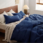 Bedsure Cotton Duvet Cover Queen - 100% Cotton Waffle Weave Navy Blue Duvet Cover Queen Size, GentleSoft™ and Breathable Bedding Set for All Season, 3 Pieces, 90"x90"