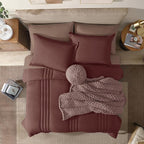 Monbix Full Comforter Set - 7 Pieces Dark Red Bed in a Bag Full Size Bedding Sets with Comforters, All Seasons Down Alternative Comforter with Sheets,Pillowcases & Shams