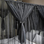 Joyreap 4 Corners Post Canopy Bed Curtain Black- Twin Size Royal Luxurious Cozy Drapes Netting- Elegant Bedroom Decoration Accessories for Adults