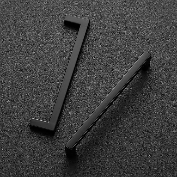 Ravinte 10 Pack Solid Kitchen Cabinet Handles Matte Black Cabinet Pulls Slim Drawer Pulls with 5 Inch Hole Center Square Bar Kitchen Cabinet Hardware