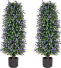 Sunnyglade 2 Packs Artificial Rose Tree 3FT- Fake Floral Plant Tree in Pot- Decorative Topiary Plant - Cement Filled Potted Faux Flower Plant for Home Office Porch Decor Indoor Outdoor (Purple)