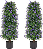 Sunnyglade 2 Packs Artificial Rose Tree 3FT- Fake Floral Plant Tree in Pot- Decorative Topiary Plant - Cement Filled Potted Faux Flower Plant for Home Office Porch Decor Indoor Outdoor (Purple)