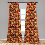 Ambesonne Fall Curtains, Happy Autumnal Colors with Birds in Nests Cartoon Illustration Print, Window Treatments 2 Panel Set for Living Room Bedroom, Pair of - 28" x 84", Cinnamon Amber and Orange