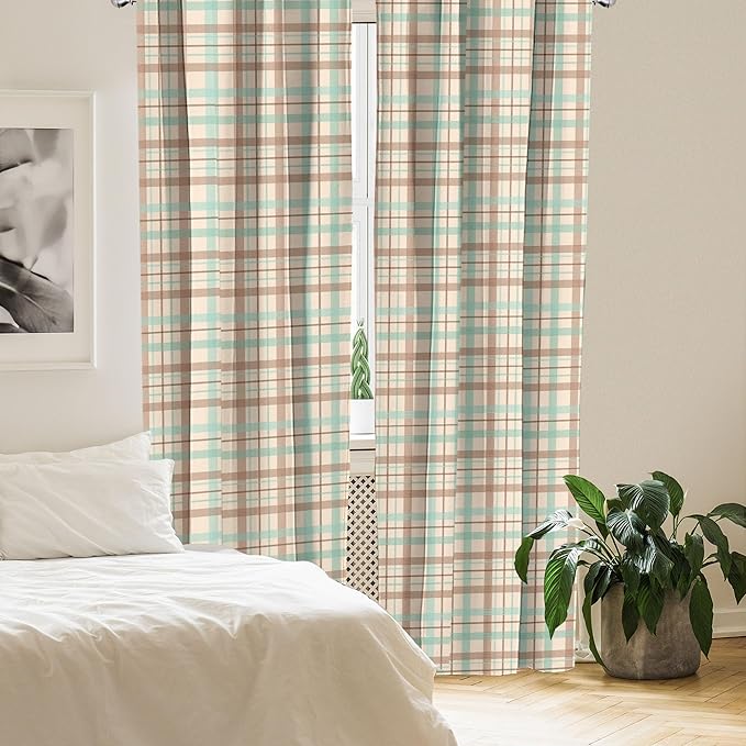 Ambesonne Plaid Curtains, Scottish Country Style Tartan with Abstract Design Diagonal Striped Lines, Window Treatments 2 Panel Set for Living Room Bedroom, Pair of - 28" x 63", Mint Green