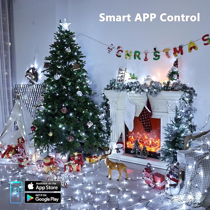 Brizled Smart Christmas Tree Lights, 66FT 200 LED Color Changing Christmas String Lights App & Voice Control, Dimmable Cool White & Red Xmas Light Music Sync for Indoor Outdoor Xmas Tree Wedding Party