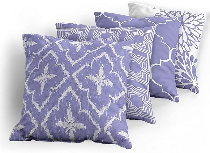 Ambesonne Vintage Throw Pillow Cushion Case Pack of 4, Monochrome Design Grid Trellis Quatrefoil Mesh and Dahlia Flowers Modern Print, Modern Accent Double-Sided Digital Printing, 20", Lavender White
