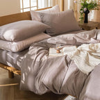 MooMee Bedding Duvet Cover Set 100% Washed Cotton Linen Like Textured Breathable Durable Soft Comfy (Heathered Mauve Brown, Twin 68"x90")