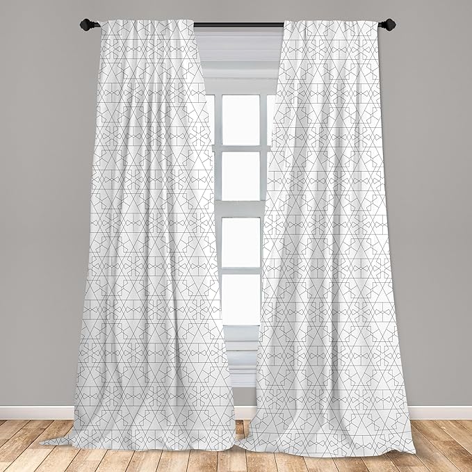 Ambesonne Geometric Window Curtains, Continuous Pattern with Abstract Concave Shapes and Triangles Print, Lightweight Decor 2-Panel Set with Rod Pocket, Pair of - 28" x 84", Charcoal Grey and White