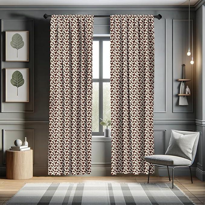 Ambesonne Cow Print Window Curtains, Cattle Skin with Brown Spots Agriculture Cow Oxen Hide Camouflage Pattern, Lightweight Decor 2-Panel Set with Rod Pocket, Pair of - 28" x 84", White Brown