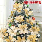 8 Pcs Large Christmas Flower Magnolia Flowers Christmas Tree Decoration Artificial Poinsettia Stems Velvet Xmas Ornaments for Xmas Tree Table Decor(Champagne,12 Inch)