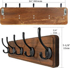 WEBI Coat Rack Wall Mount,Coat Hooks Wall Mounted,16" Hole to Hole,Coat Hanger Wall,Hook Rack Rail,5 Hooks for Hanging Jacket,Clothes,Hats,Rustic Brown