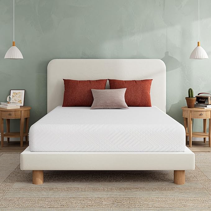 EGO White 10 Inch Full Green Tea Memory Foam, Gel Mattress Bed in a Box, CertiPUR-US Certified, Double Mattress, 54"x75", Medium Firm