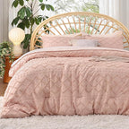 Bedsure Full Comforter Set - Coral Pink Comforter, Boho Tufted Shabby Chic Bedding for Kids, 3 Pieces Vintage Farmhouse Bed Set for All Seasons, Fluffy Soft Bedding with 2 Pillow Shams