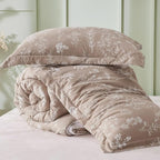 Bedsure Twin/Twin XL Comforter Set - Light Taupe Bed Set, 2 Pieces Cute Floral Bedding, 1 Soft Reversible Botanical Flowers Comforter and 1 Pillow Sham