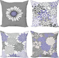 Ambesonne Floral Throw Pillow Cushion Case Pack of 4, Flower Petals Modern Color Palette Chamomile Peony Dahlia and Sunflower Print, Modern Accent Double-Sided Digital Printing, 20", Lavender and Grey