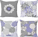 Ambesonne Floral Throw Pillow Cushion Case Pack of 4, Flower Petals Modern Color Palette Chamomile Peony Dahlia and Sunflower Print, Modern Accent Double-Sided Digital Printing, 20", Lavender and Grey