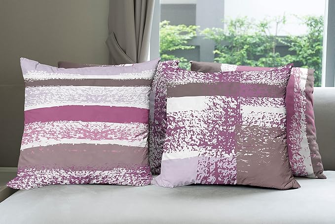 Ambesonne Grunge Throw Pillow Cushion Case Pack of 4, Abstract Design Simplistic Minimal Stripes Brushstrokes Contemporary, Modern Accent Double-Sided Digital Printing, 18", Grey Pink and Dark Mauve