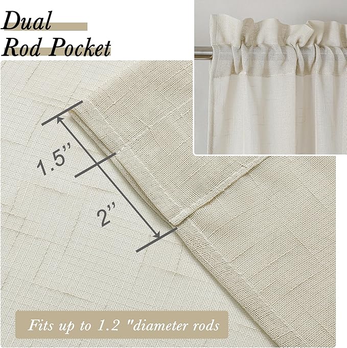 Aiyufeng Kirei Farmhouse Sheer Curtains Flax Textured for Living Room, Semi Sheer Vertical Drapes Privacy with Light Filter for Home Office/Farm House, W40 x L72, Linen, 1 Pair