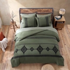 MaiRêve Oversized Queen Comforter Set Olive Green, Embroidery Western Bedding Set Boho 7 Pieces, Farmhouse All Season Bed in A Bag with Sheets, Pillowcases & Shams