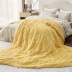 Bedsure GentleSoft Fluffy Yellow Blankets Queen Size for Bed, Thick Sherpa Faux Fur Fleece Fuzzy Plush Winter Warm Heavy Soft Full Queen Blankets, Bedroom Decor Yellow Cozy Gifts for Women Men, 90x90